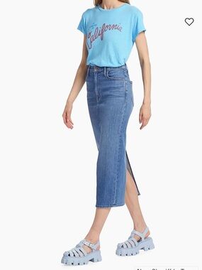 MOTHER Light Blue High-Waist Pencil Pusher Denim Skirt